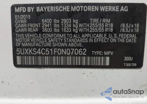 2015 BMW X5 xDrive35D из США, поврежденный, VIN 5UXKS4C51F0N07062